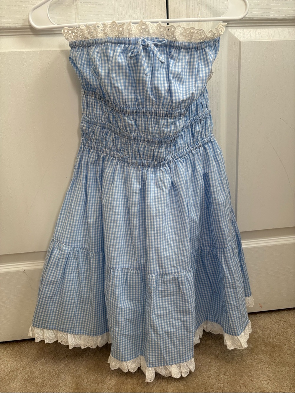 Strapless Gingham Blue Dress